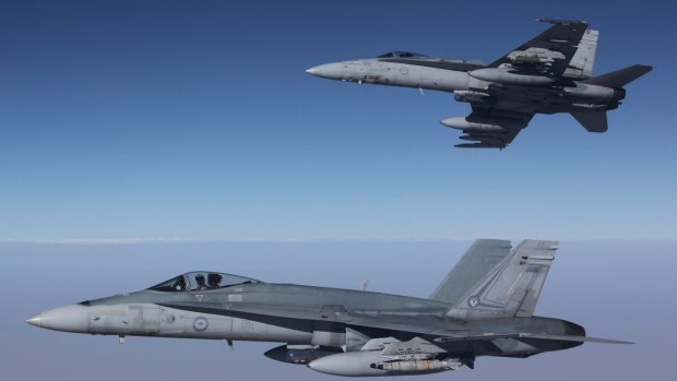 RAAF F/A-18A Hornets on a mission against Islamic State.