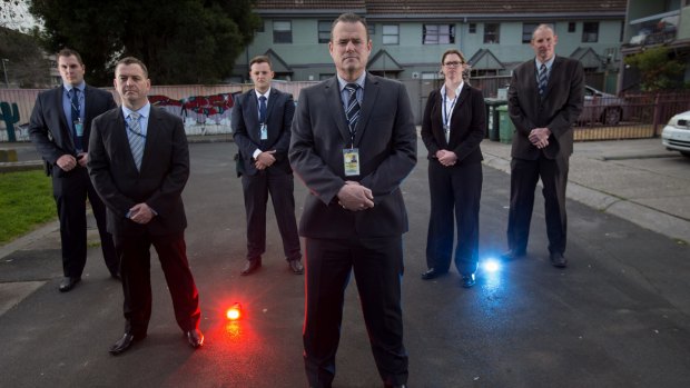 Detectives from the newly-formed North West Metro Crime Squad (L-R): First Constable Arthur Ufnalski, Detective Sergeant Ken Ramage, First Constable Thomas Asciak, Detective Senior Sergeant Jeff Cocks, Senior Constable Meagan Cornish and Detective Sergeant Craig McSwain. 