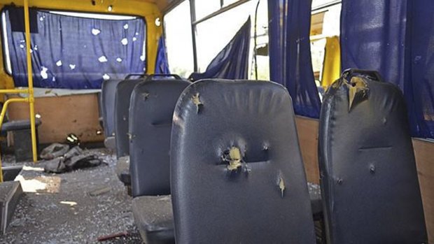 The bus was destroyed by what appeared to be a rebel rocket, fired from a checkpoint outside the town.
