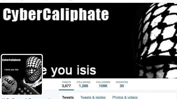 The front page of the US Central Command Twitter account after it was hacked supposedly by IS in January.