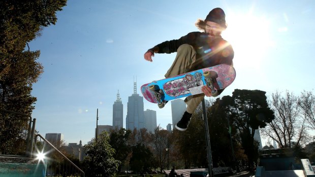 Skateboarder Alex Waldmeyer at  Riverslide Skate Park in Melbourne.