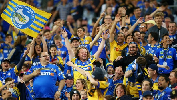 Bittersweet season: Eels fans taunt Bulldogs supporters during the round nine NRL match between Parramatta and Canterbury at ANZ Stadium.