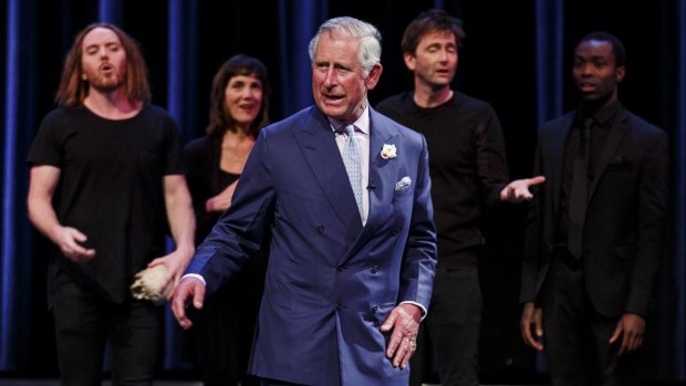 Prince Charles (centre) stole the show at Stratford-Upon-Avon as he performed alongside Tim Minchin, Harriet Walter, David Tennant and Paapa Essiedu in Shakespeare Live!.