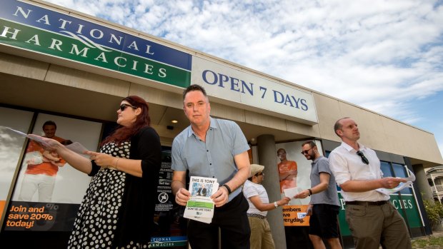 Geoff Ward and protesters at Brighton's National Pharmacies store. Pharmacists have gone on strike over pay and conditions.