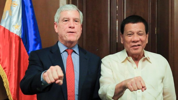 Incoming director-general of National Intelligence, Nick Warner, with Philippines President Rodrigo Duterte