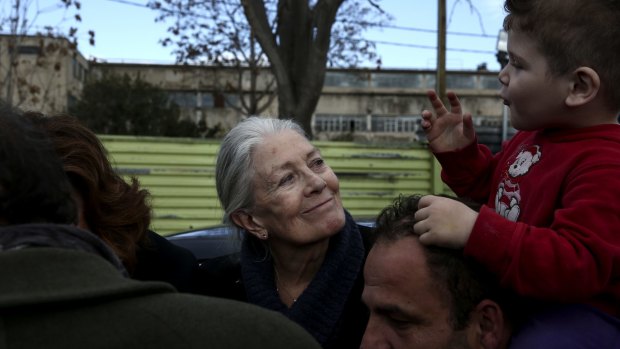 "Nobody leaves home unless they have to, do they?": Actress and activist Vanessa Redgrave visits Eleonas refugee camp in Athens in 2016.