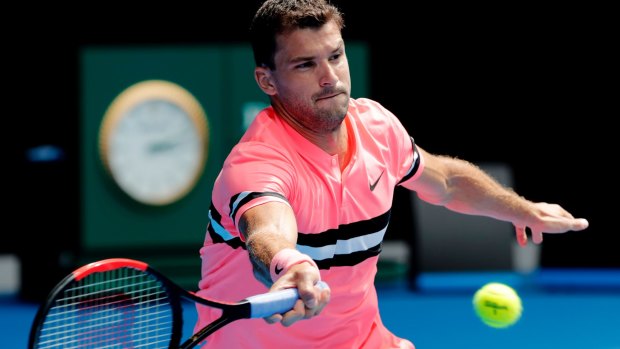 Human liquorice allsort Grigor Dimitrov during his first round match at the Australian Open.