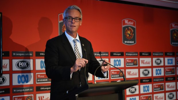 Frustrated: David Gallop at the W-League season launch. 