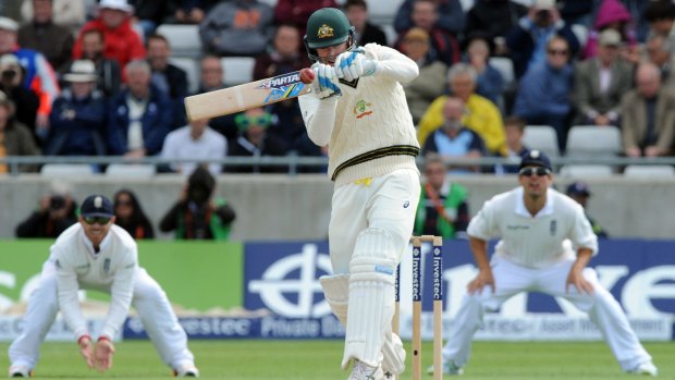 Struggling to find form ... Michael Clarke couldn't save Australia as the side slumped on day two of the Test at Edgbaston.
