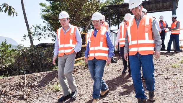 BHP Billiton Andrew Mackenzie, Vale CEO Murilo Ferreira and the CEO of Mining Samarco, Ricardo Vescovi, visit Mining Samarco's headquarters in Brazil after the dam collapse.
