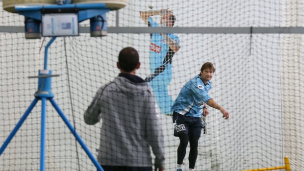 Back at the crease: Shane Watson in the nets at Blacktown on Wednesday.