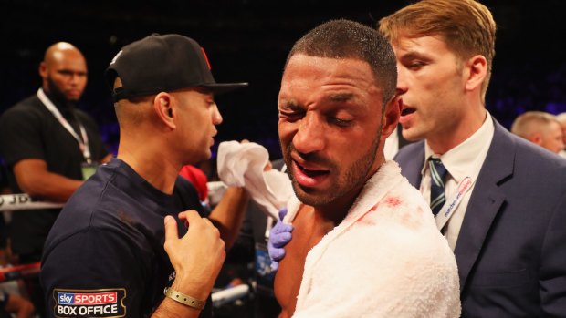 Fractured eye socket: Kell Brook is worse for wear after the fight was stopped in the fifth round.
