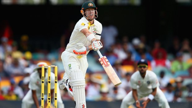 David Warner is hit on the thumb by a delivery from Umesh Yadav on the fourth day of the second Test.