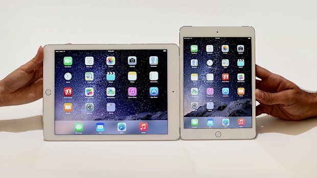 The new iPad Air 2 alongside the new iPad Mini 3.