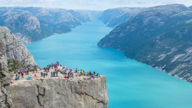 The famous Preikestolen cliffs in Norway.