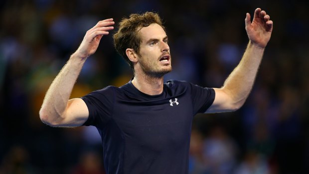 Andy Murray of Great Britain celebrates victory over Thanasi Kokkinakis of Australia on the opening day of the Davis Cup semi-final in Glasgow on Friday.