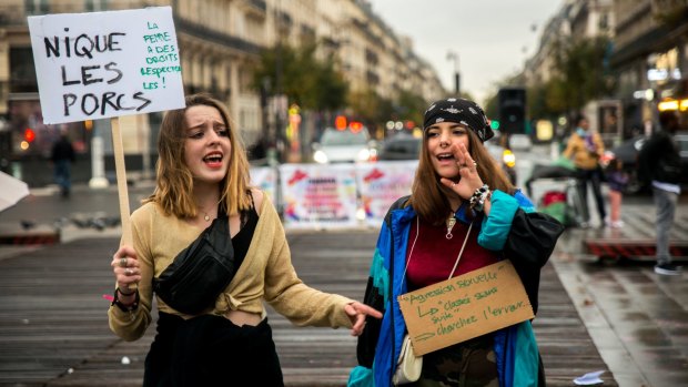Women protest against gender-based and sexual violence in Paris last year.