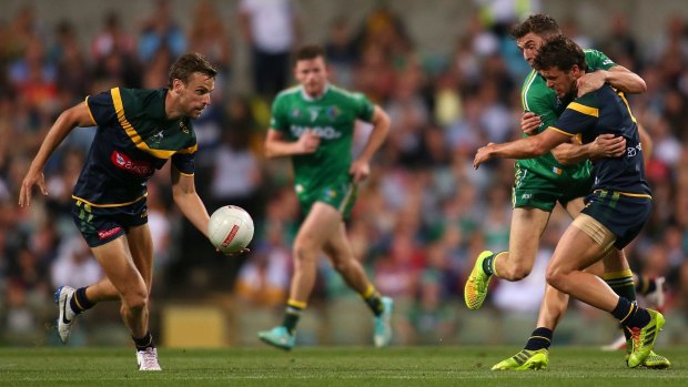 Brodie Smith of Australia gathers the ball during the International Rules match between Australia and Ireland at Patersons Stadium in November last year.