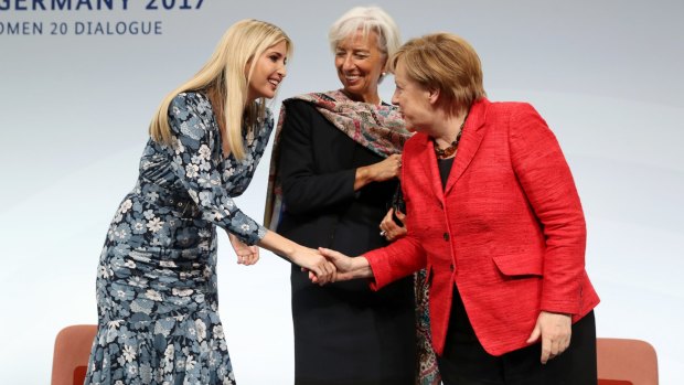 Ivanka Trump with IMF Managing Director Christine Lagarde and German Chancellor Angela Merkel. 