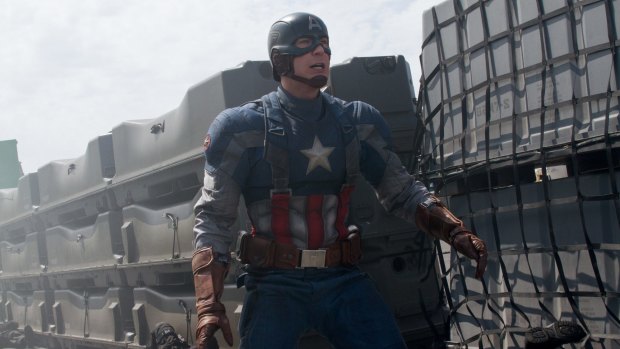 Actor Chris Evans as Captain America in the film Captain America: The Winter Soldier