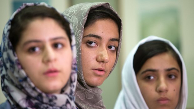 Girls from Afghanistan who travelled to the United States for an international robotics competition earlier this year.