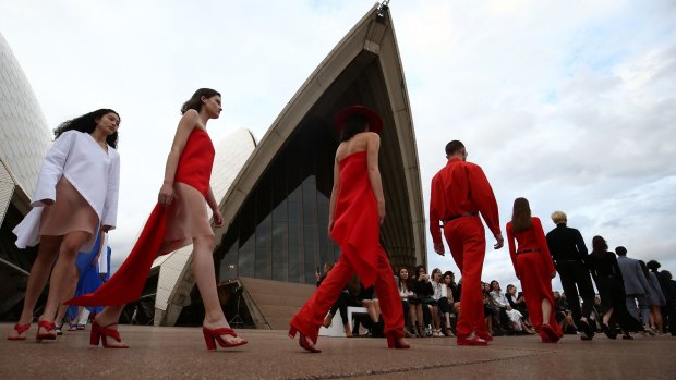Models walk the runway during the Mercedes-Benz Presents Dion Lee show at Mercedes-Benz Fashion Week Resort 18 Collections at the Sydney Opera House on May 14, 2017 in Sydney, Australia.