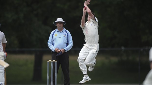 ANU bowler Matt Edwards in action.