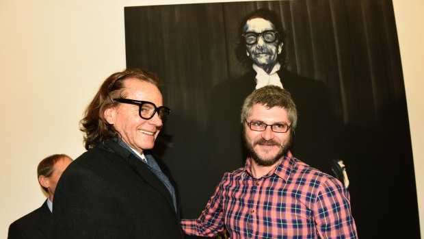 Archibald winner 2015 Nigel Milsom with subject Charles Waterstreet and the winning work.

