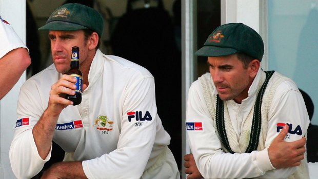 Matthew Hayden, left, turned around his game at the 2005 Ashes after the arrival of his wife and son.