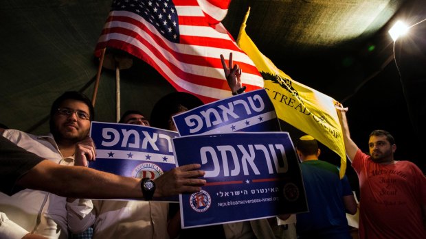 Israeli supporters of Donald Trump hold a rally in Jerusalem in October.