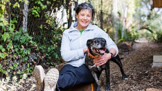 Peggy Douglass has created a product that safely removes ticks. Penny with her son's dog Chief. 
