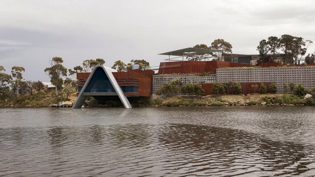 Artist's impression of the proposed $21 million Turrell Pavilion, designed by Nonda Katsalidis, to the Museum of Old and New Art outside Hobart.