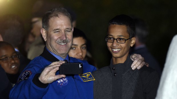 Ahmed Mohamed with John Grunsfeld, NASA's Associate Administrator for the Science Mission Directorate, on Monday. 
