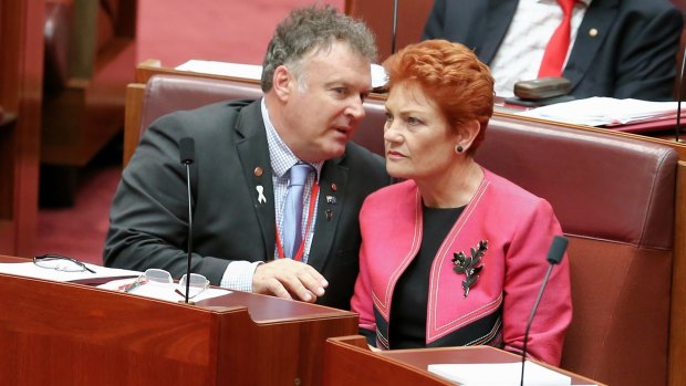 Rodney Culleton and One Nation leader Pauline Hanson in parliament in November. 