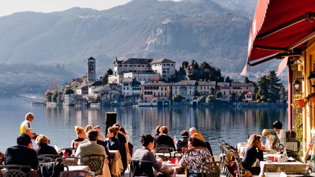 A restaurant along Lake Orta, Italy.
