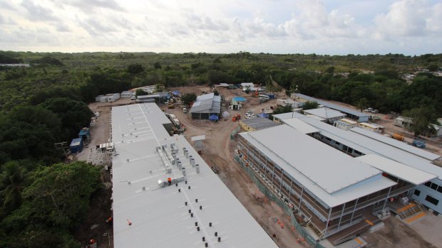 The Nauru Detention centre being rebuilt in 2013 after riots and fires damaged much of the structure.
