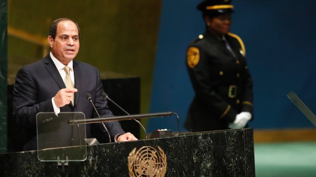 Main man: Egyptian President Abdel Fattah al-Sisi  addressing the UN General Assembly in September.
