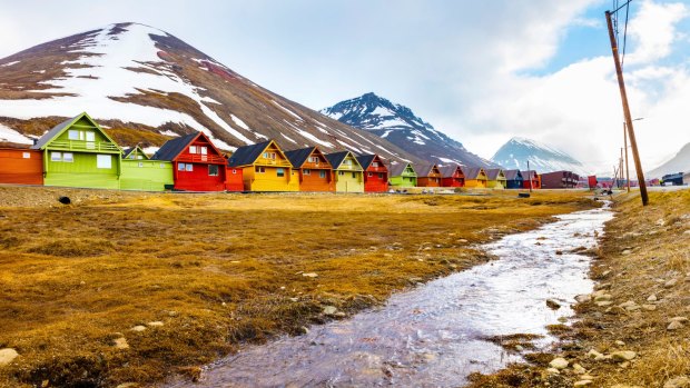 Colorful wooden houses at Longyearbyen in Svalbard.
