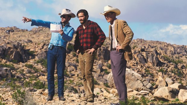 Tom Ford directs actors Jake Gyllenhaal and Michael Shannon on the set of <i>Nocturnal Animals</i>.

