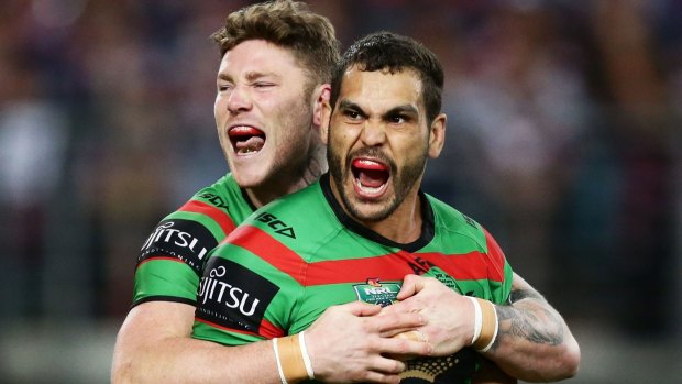 Supporting their teammates: South Sydney's Chris McQueen and Greg Inglis.