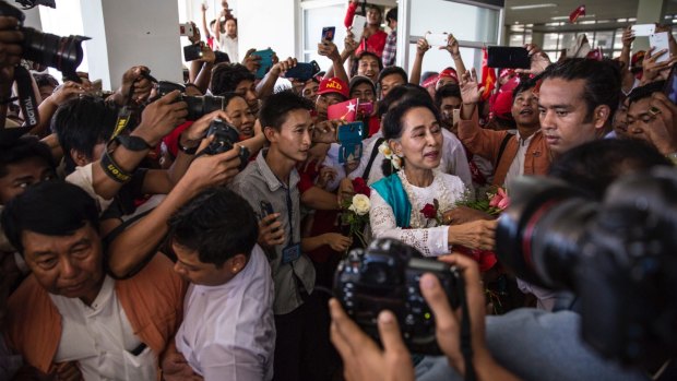 Aung San Suu Kyi in Rakhine in October last year, the first  time she had visited since 2002.