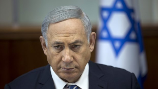 Israeli Prime Minister Benjamin Netanyahu at the weekly cabinet meeting at his office in Jerusalem on Sunday, where he defended the military.