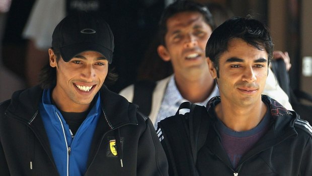 Mohammad Aamer (left), Salman Butt (right) and Mohammad Asif (rear).