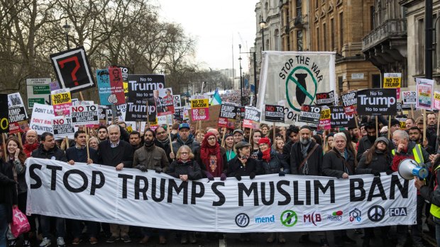 Thousands of protesters with banners and placards marched through central London on Friday.