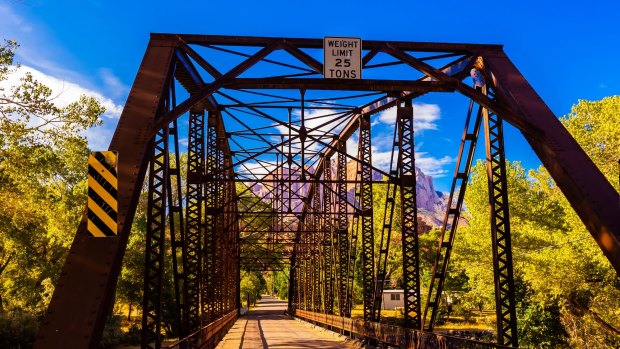Bridge over the Virgin River, near Rockville, Utah.
