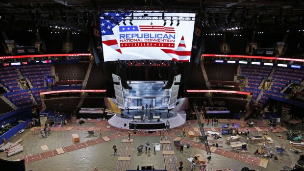 The Quicken Loans Arena in downtown Cleveland, Ohio, is prepared for the upcoming Republican National Convention.