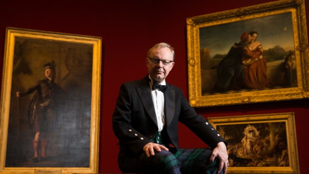 Michael Clarke, Director of the Scottish National Gallery, wearing the National Galleries of Scotland tartan. An exhibition of Scottish masterpieces goes on show at the Art Gallery of NSW from Saturday 24 October. 