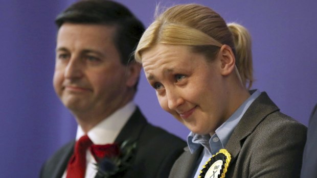 Paisley and Renfrewshire South constituency winner Mhairi Black of the Scottish National Party and Labour's Douglas Alexander.