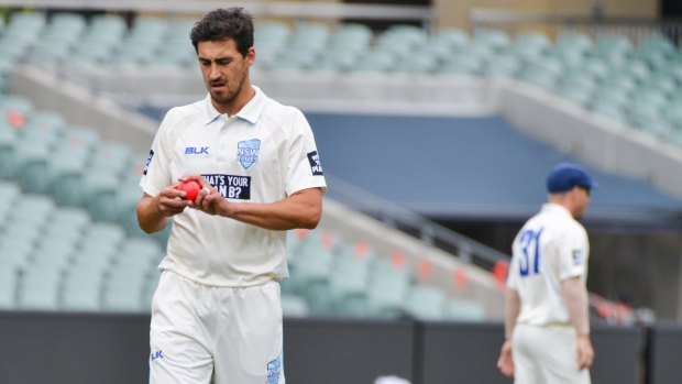Pink fit: Mitchell Starc starred under lights in the Sheffield Shield.