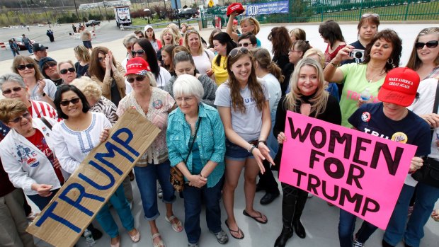 Women show support for Donald Trump Wilkes-Barre, Pennsylvania in April last year.